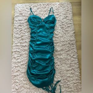 AKIRA: Teal Satin Rugged Dress